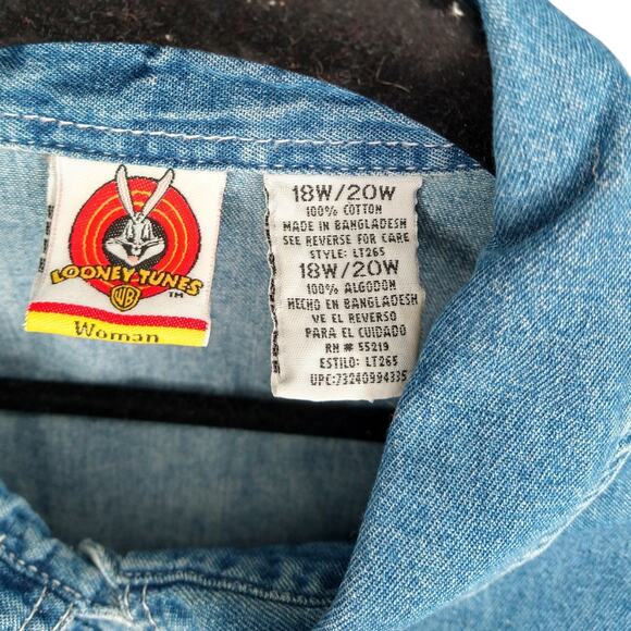 Y2K Vintage Tweety Bird Sleeveless Denim Shirt size 18/20 2X - Picture 3 of 5